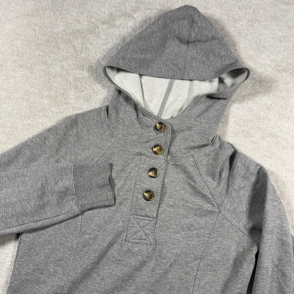 Converse Hoodie Womens M Gray One Star Button Henley Hooded Sweatshirt Raglan